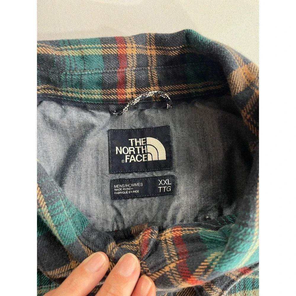 The North Face Men Cotton Blue Plaid Button Down Shirt Size XXL Flannel Heavy